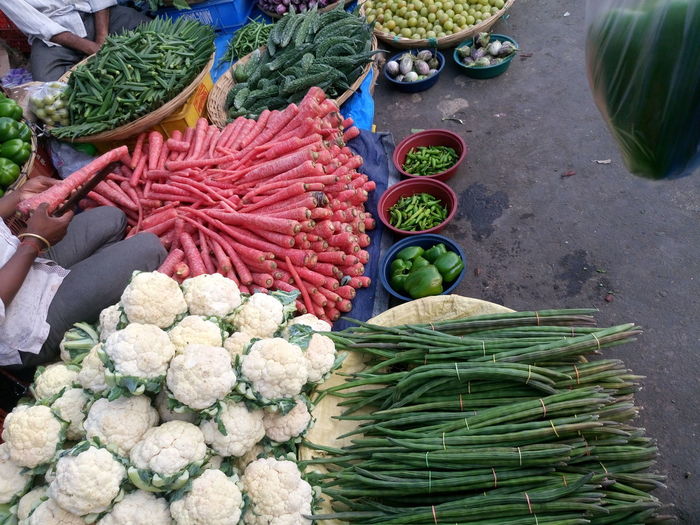 High angle view of vegetables for sale