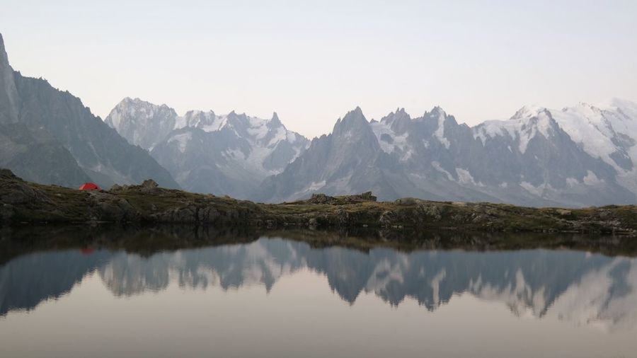 Scenic view of lake with mountains in background
