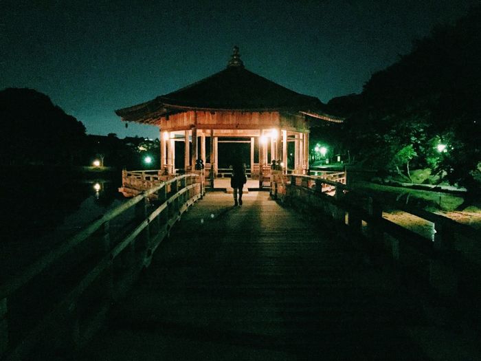Illuminated building at night