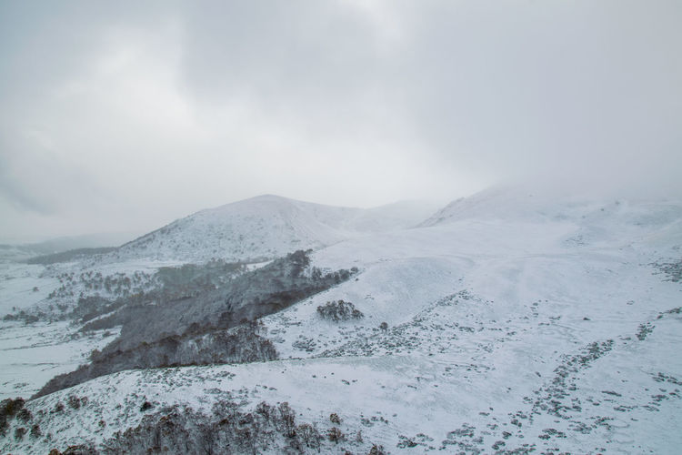 Scenic view of snowcapped mountains against sky