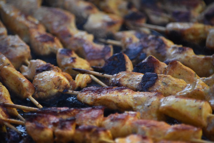 Full frame shot of meat on barbecue