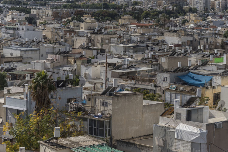 High angle view of buildings in crowded neighborhoods.tel aviv, israel