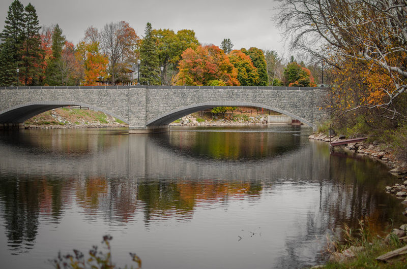 Bridge over lake against trees during autumn