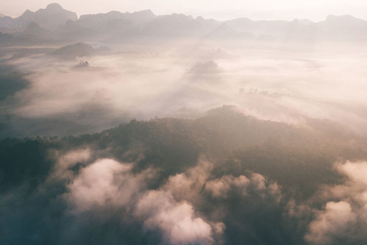 High angle view of mountains against sky