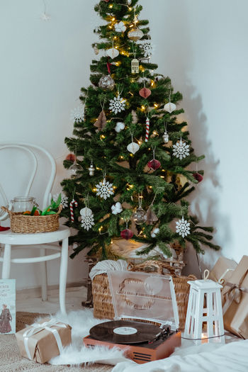 Christmas tree on table at home