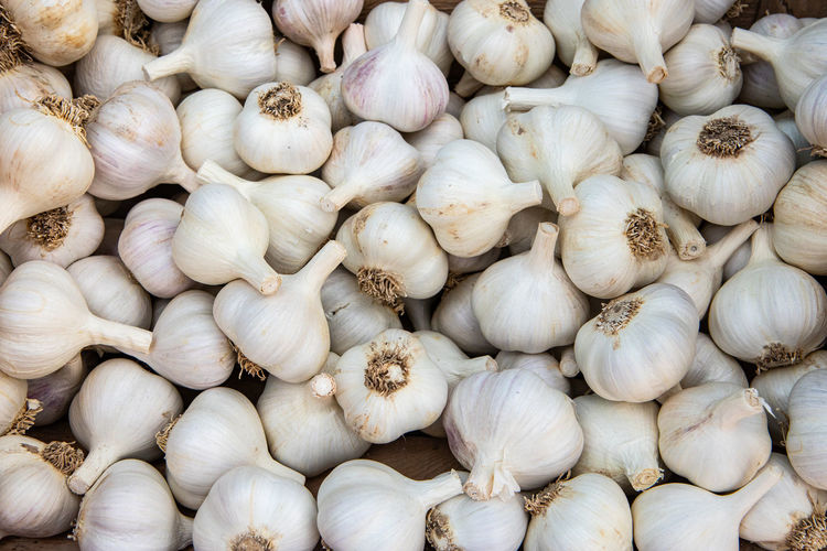 Full frame shot of garlic in market