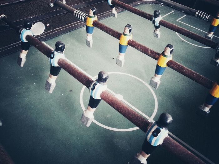 High angle view of foosball