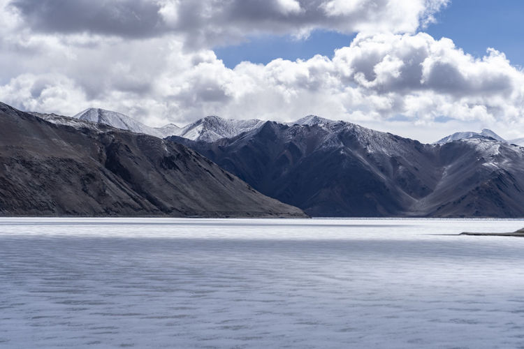 Pangong lake in ladakh, north india. pangong tso is an endorheic lake in the 