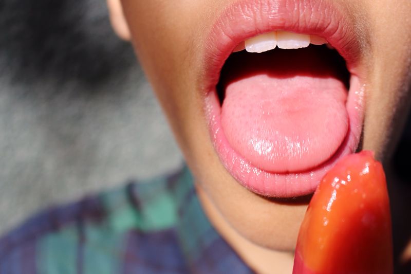 Close up of woman eating ice cream