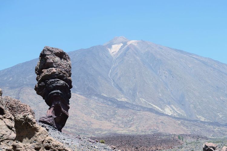 Scenic view of volcanoagainst clear sky