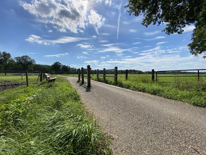 Road amidst field against sky