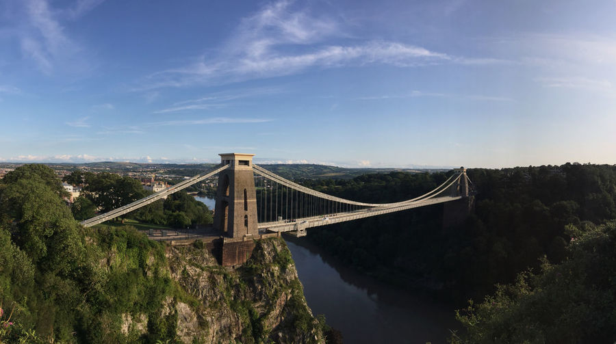 View of bridge over river against cloudy sky