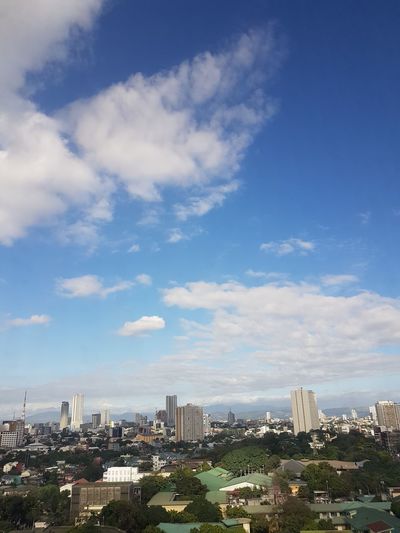 High angle view of buildings against sky