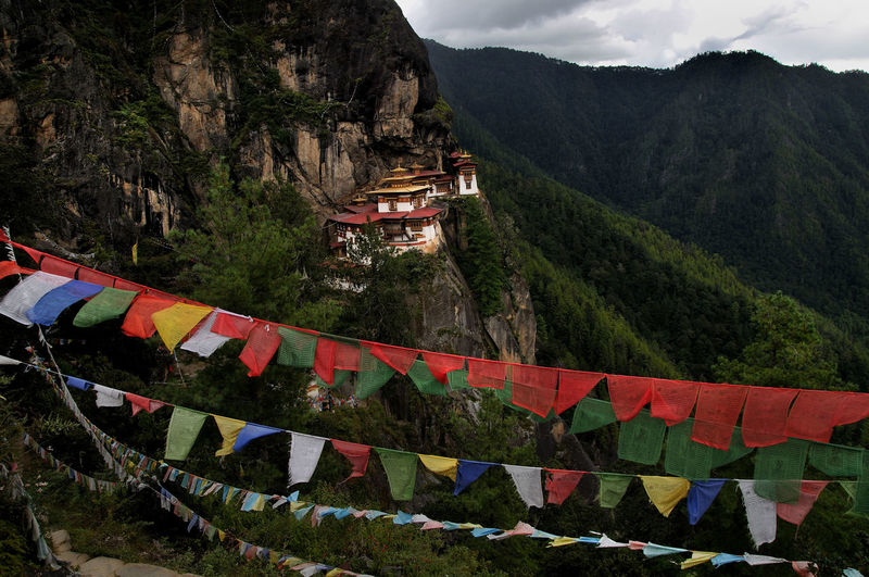 Taktsang monastery also called tiger nest is situated  at 3000m altitude north of paro in bhutan