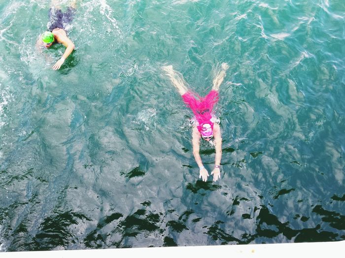 High angle view of swimmers