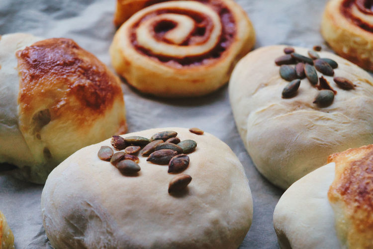 High angle view of homemade bread on table