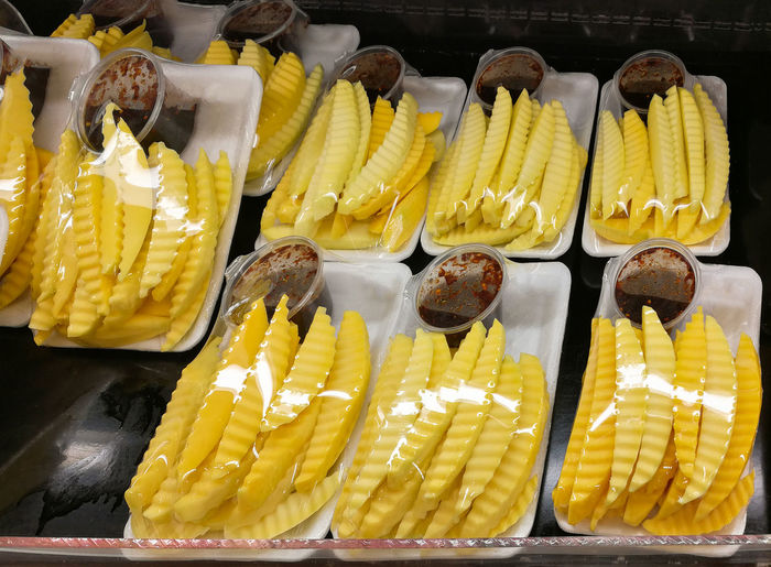 Close-up of yellow food for sale