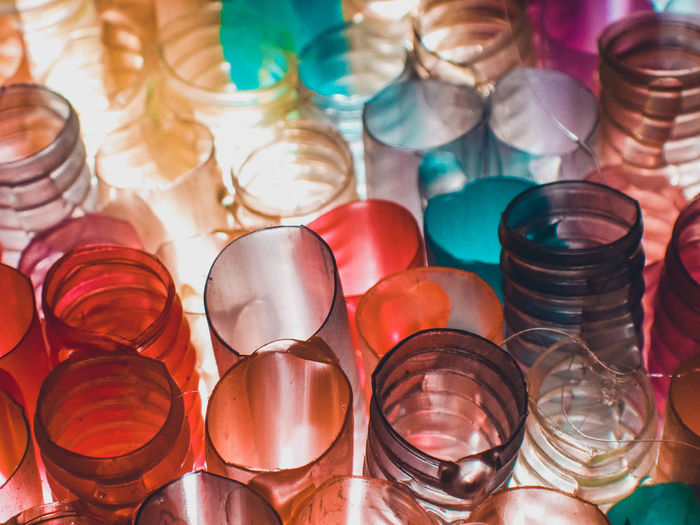 Full frame shot of multi colored glass on table