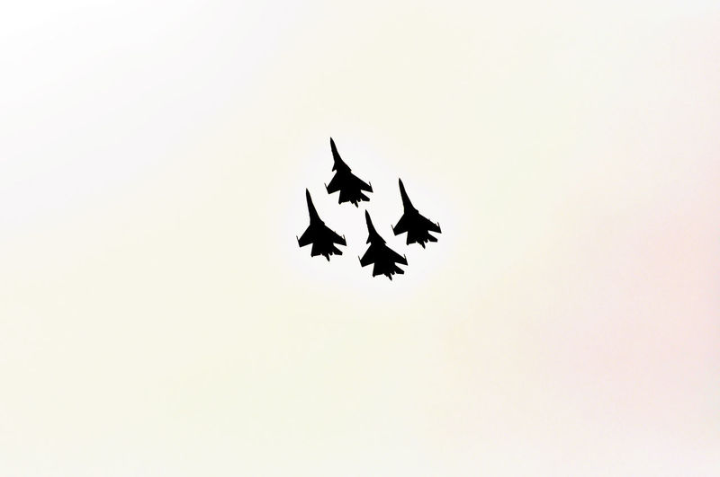 Low angle view of silhouette birds flying in sky
