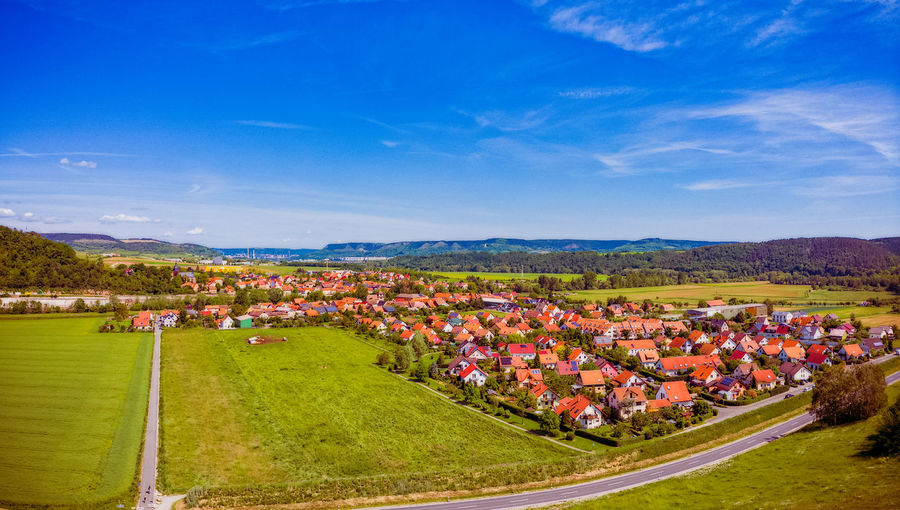 High angle view of townscape against sky