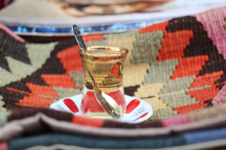 Turkish tea on tablecloth