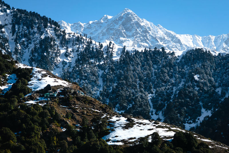 Scenic view of snowcapped mountains against sky