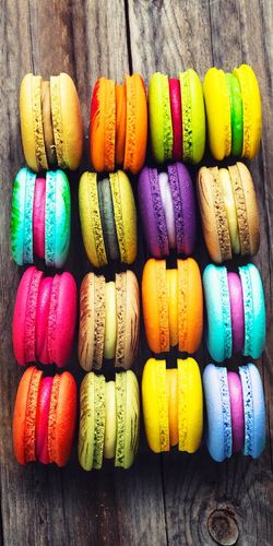 High angle view of multi colored macaroons