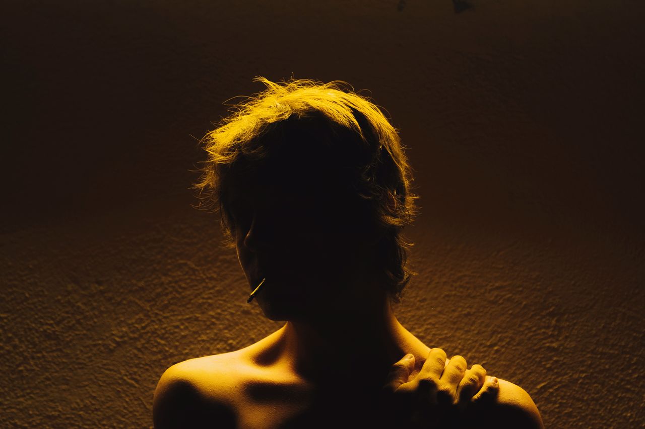 one person, headshot, portrait, yellow, hair