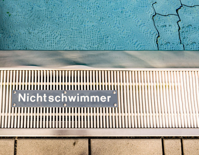 High angle view of text on swimming pool