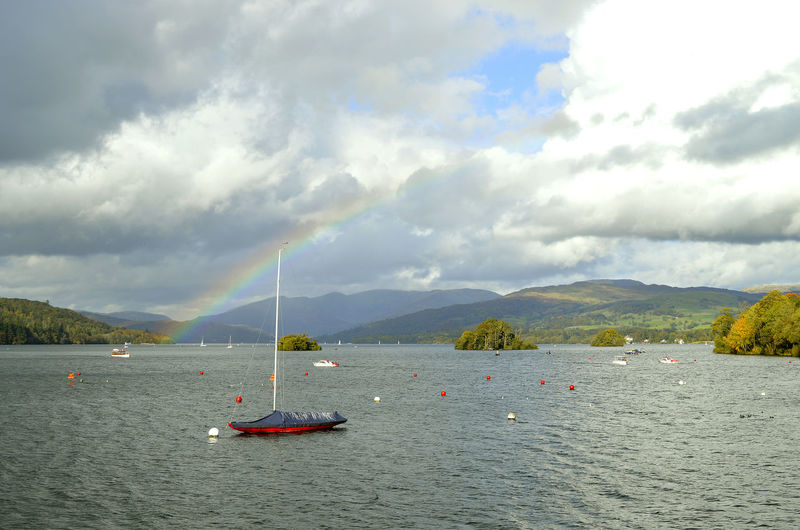 Rainbow in bowness-on-windermere a town on the bank of lake windermere in cumbria