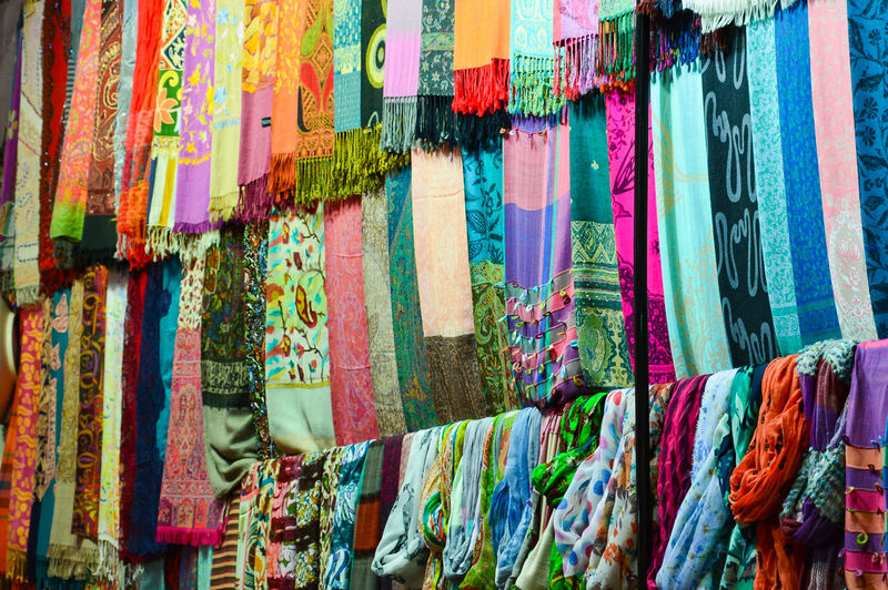 Full frame shot of pashmina scarves for sale
