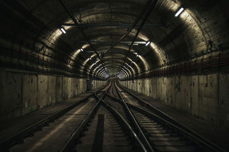 Railroad tracks in tunnel