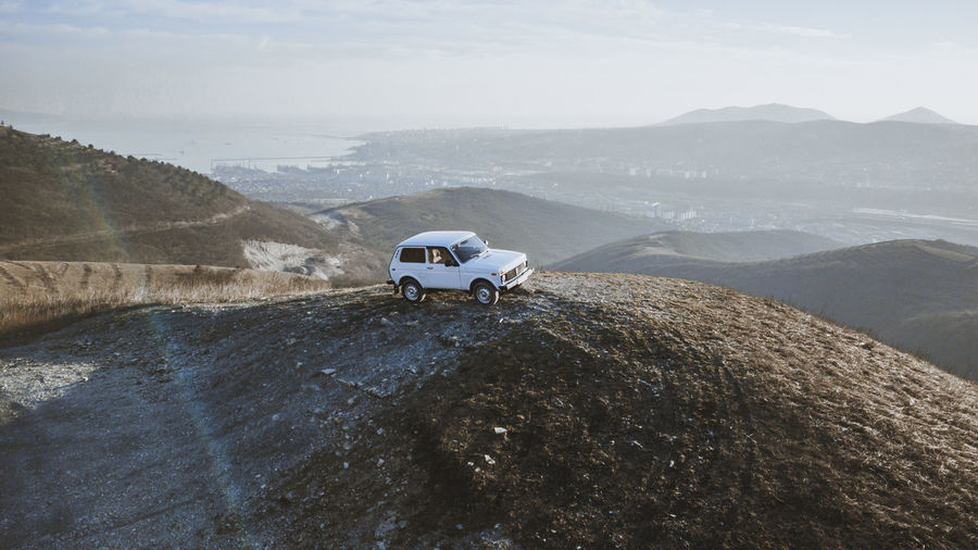 High angle view of car on mountain