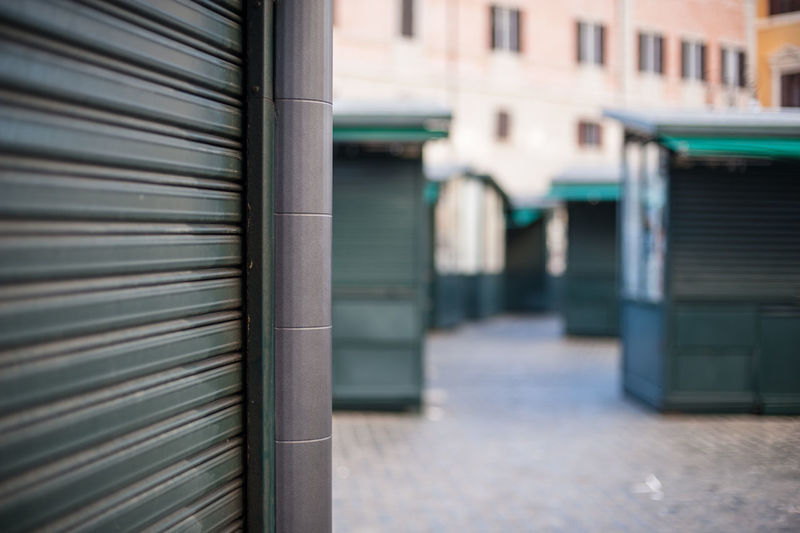 Stalls in closed italian street market
