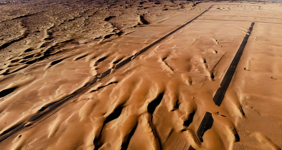 High angle view of sand dune on desert