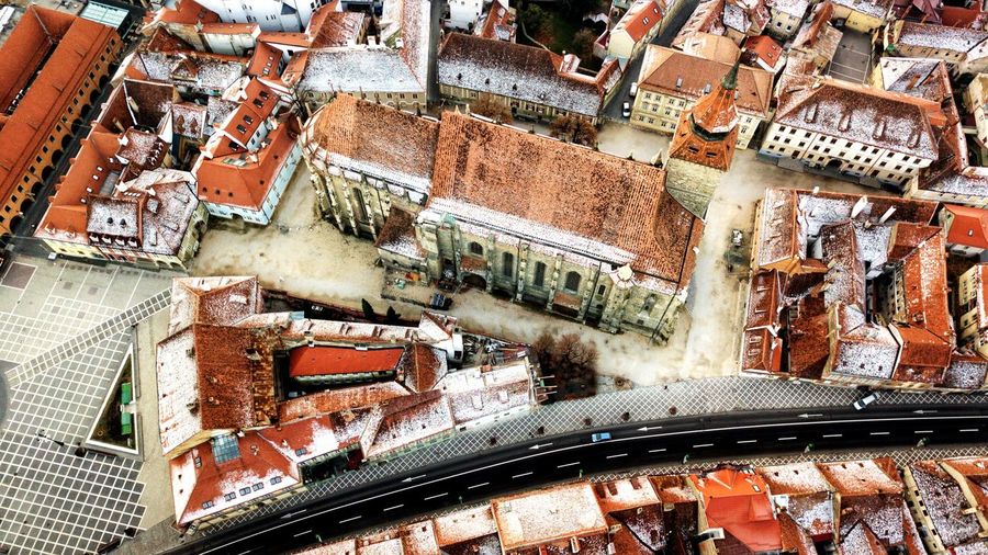High angle view of buildings in old city