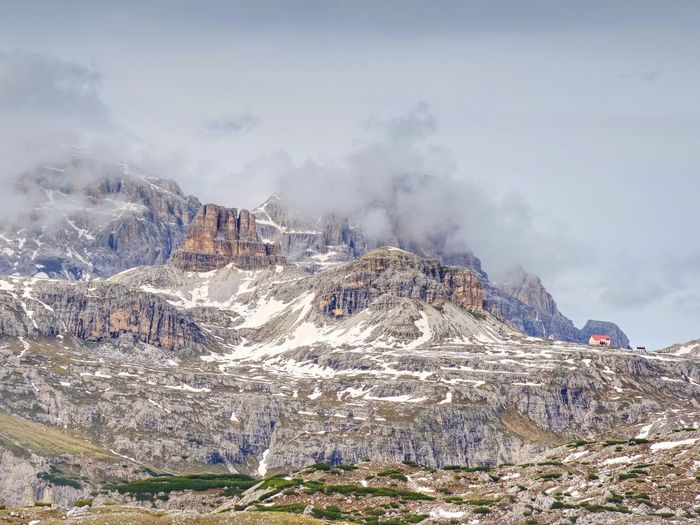 Tre cime challet, may 26 2018. the tre cime round tour in spring time at beginning of season.