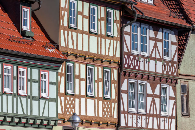 Street with facades of historical half-timbered houses in wasungen, thuringia