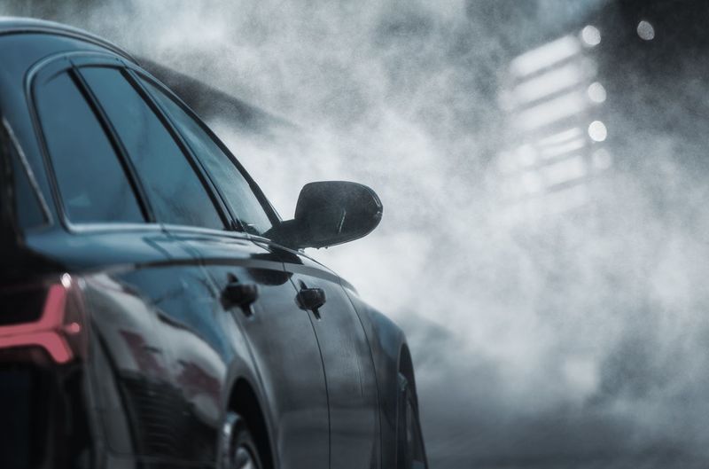 Car on road against smoke