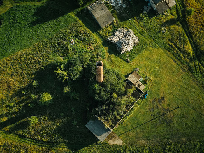 Old and abandoned factory, plant, with old chimney