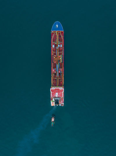 Directly above shot of barge on sea