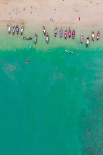 Aerial view of boats at seashore