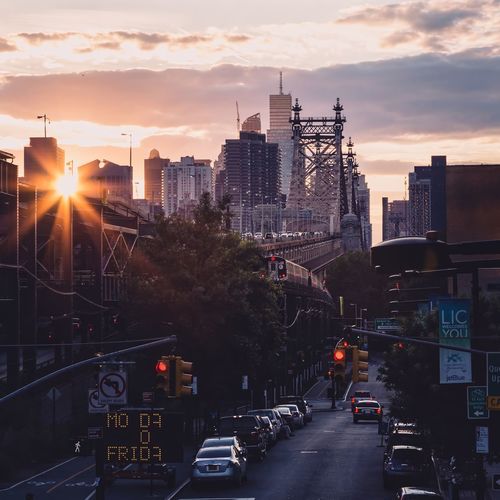 City street at sunset