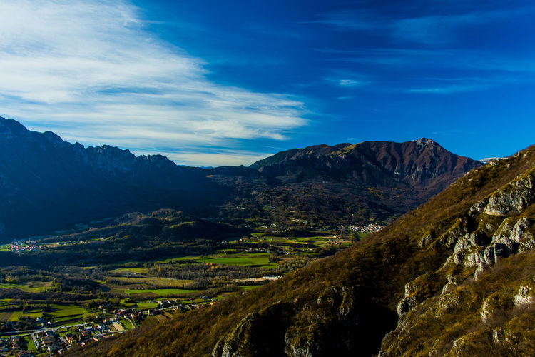 Valdastico plain with the vicenza hills in the background in autumn