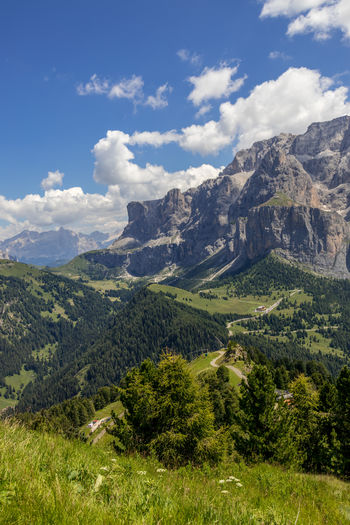 View of the dolomites near selva, south tyrol, italy