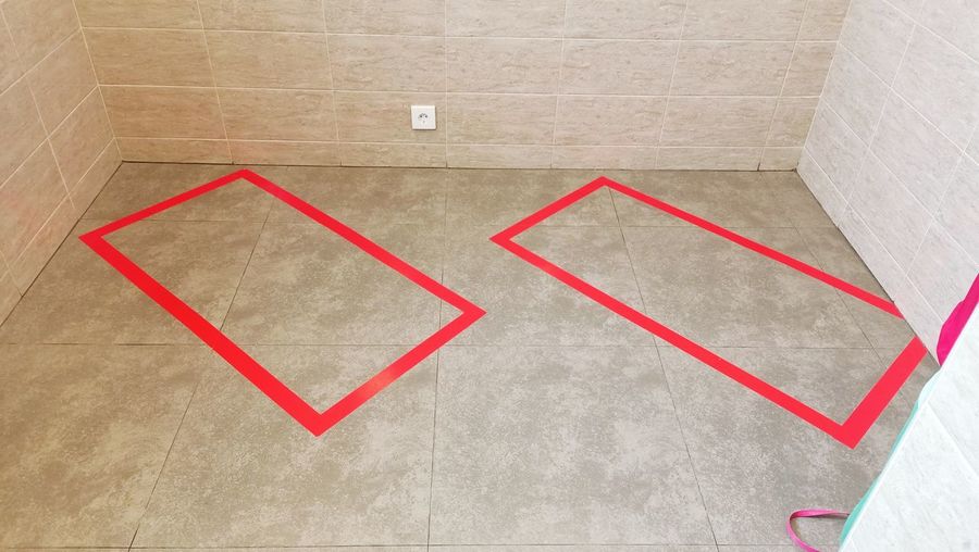 High angle view of rectangles on floor