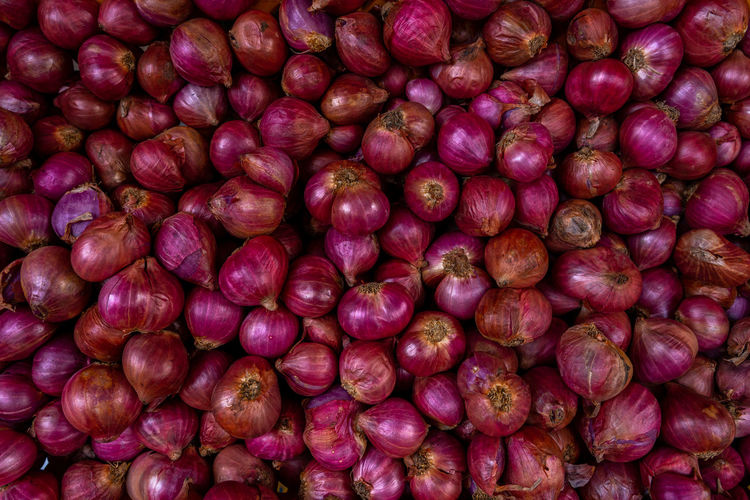 Full frame shot of onions flat lay