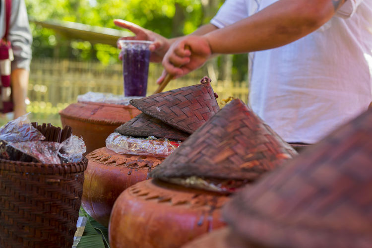 Red water jar or primitive ceramics, thai traditional style water storage