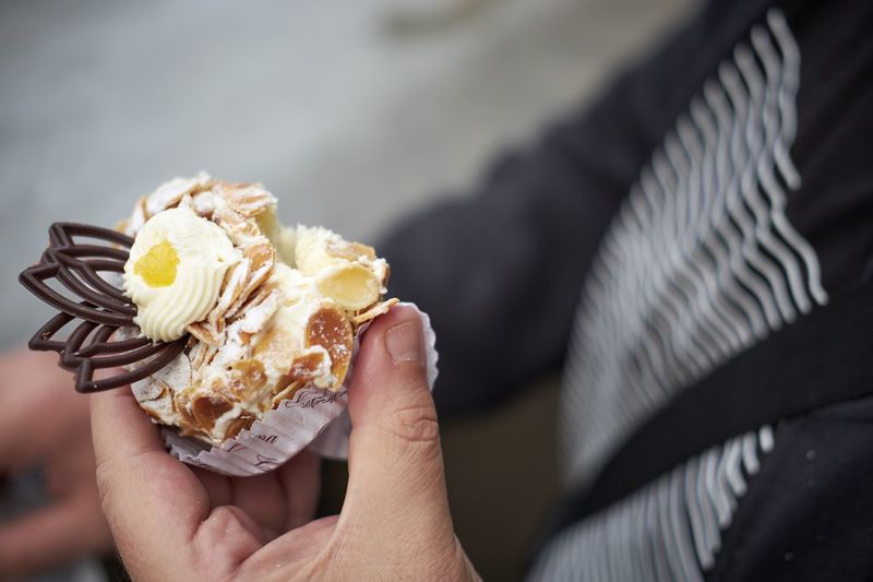 Close-up of hand holding cupcake