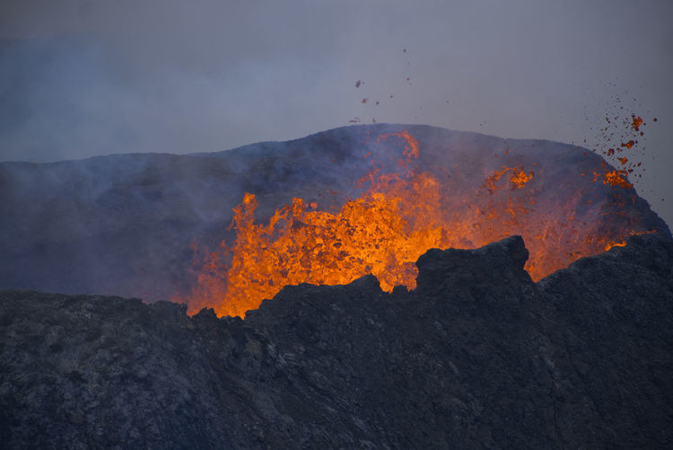 Close-up of lava emitting from volcanic mountain